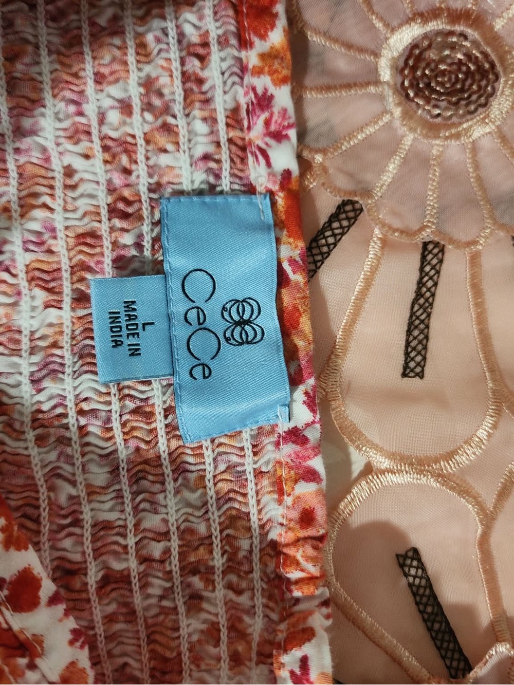 CeCe Coral and White Smocked Bandeau Tube Top